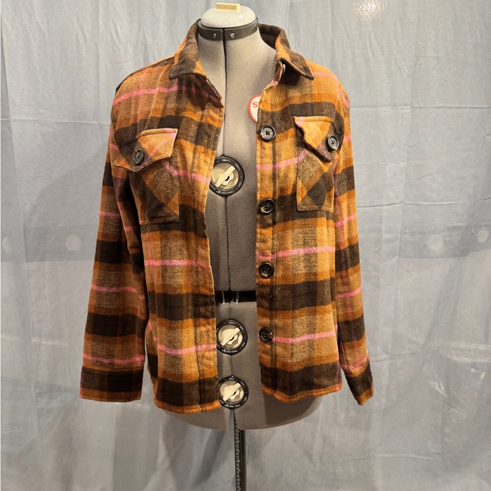 BB Dakota Plaid Utility Jacket - Brown and Pink